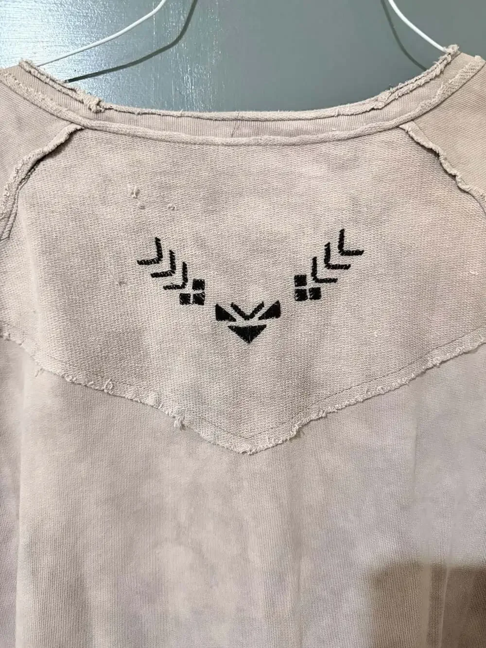 Free People Embroidered V-Neck Raw Hem Tie-Dye Pullover